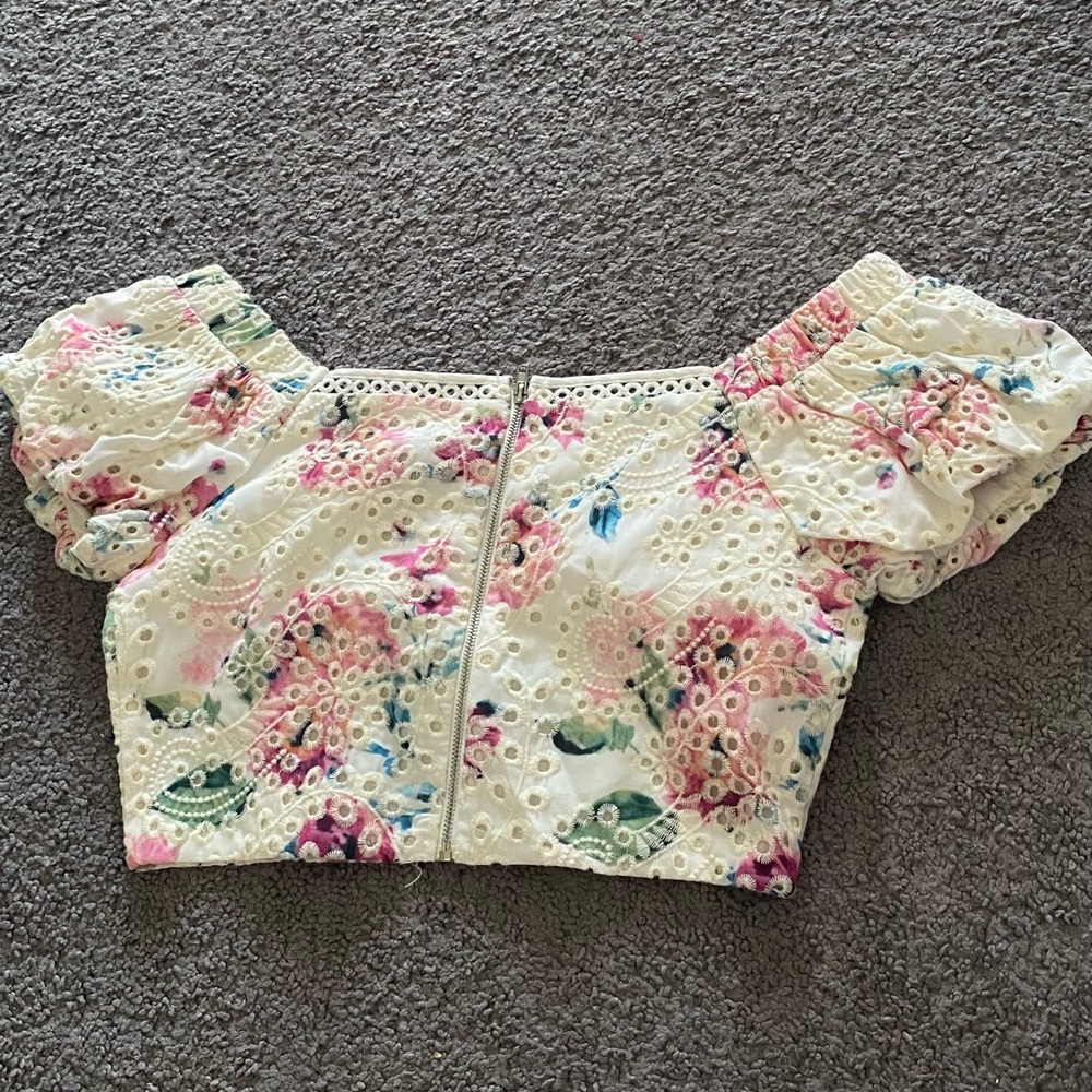Aqua nwt crop top puff sleeves fairycore floral top - Picture 2 of 4